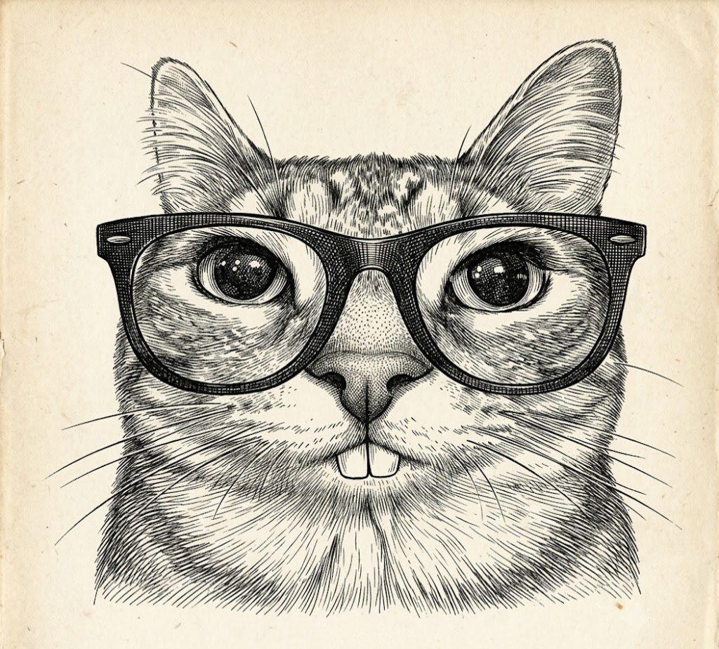 engraved study of Nerd Cat